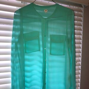 WILDRED TEAL SILK BLOUSE - SIZE XS (fits baggy)